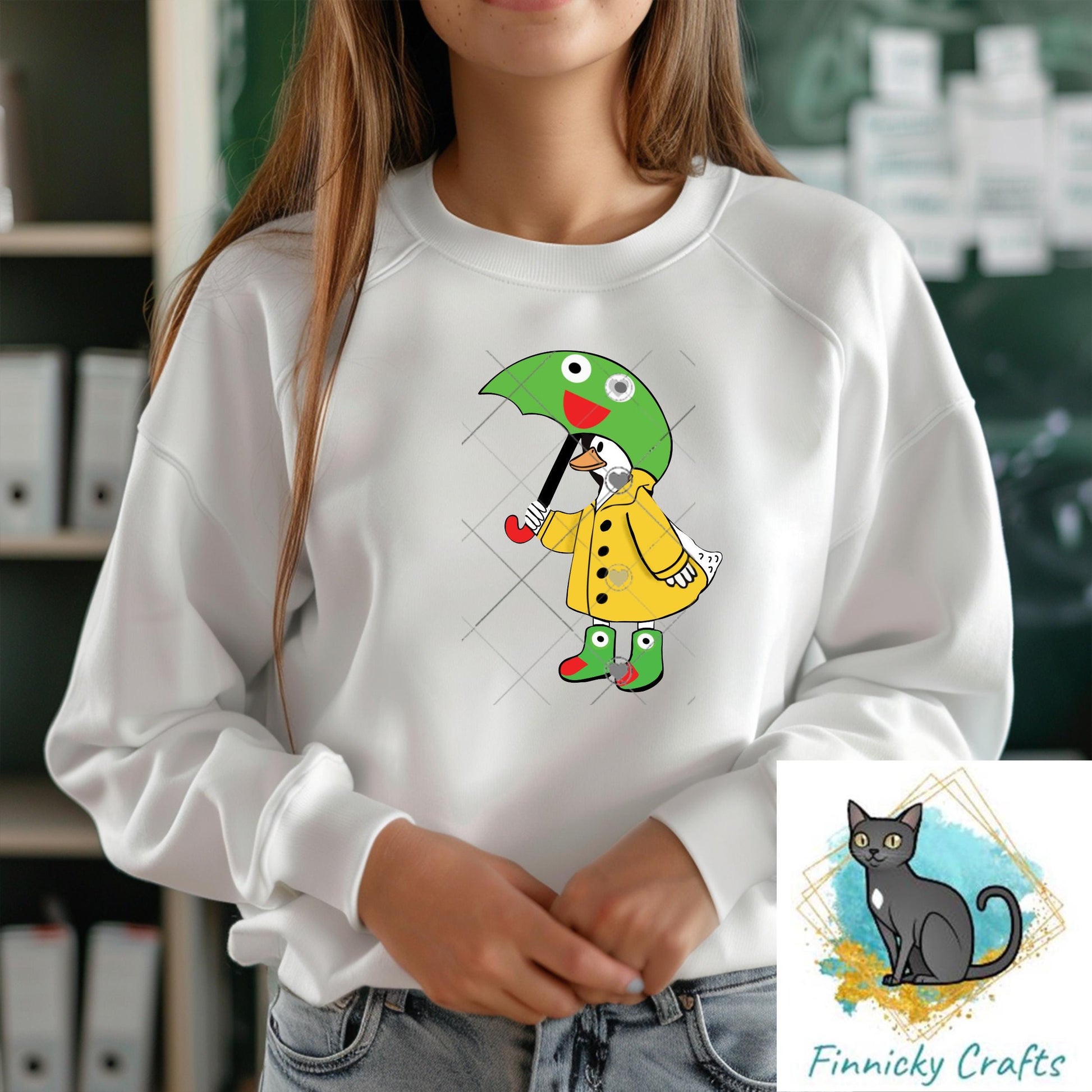 Goose in a frog raincoat, Sublimation, Digital, PNG, DTF, Design, Download Only, earrings, badge reel