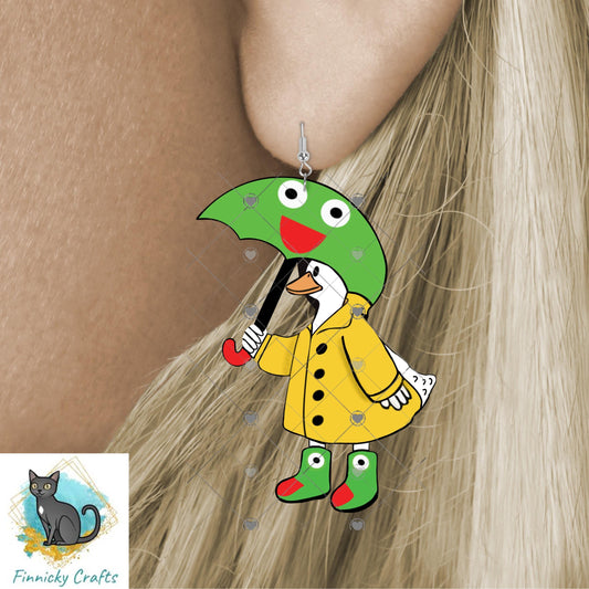 Goose in a frog raincoat, Sublimation, Digital, PNG, DTF, Design, Download Only, earrings, badge reel