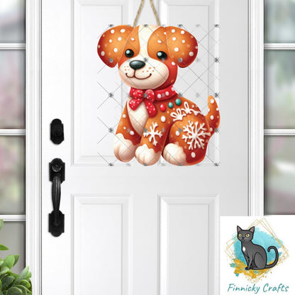 Gingerbread Dog, Digital, PNG, Design, Download, Door Hanger, Ornament, Earrings, Night Light, DTF