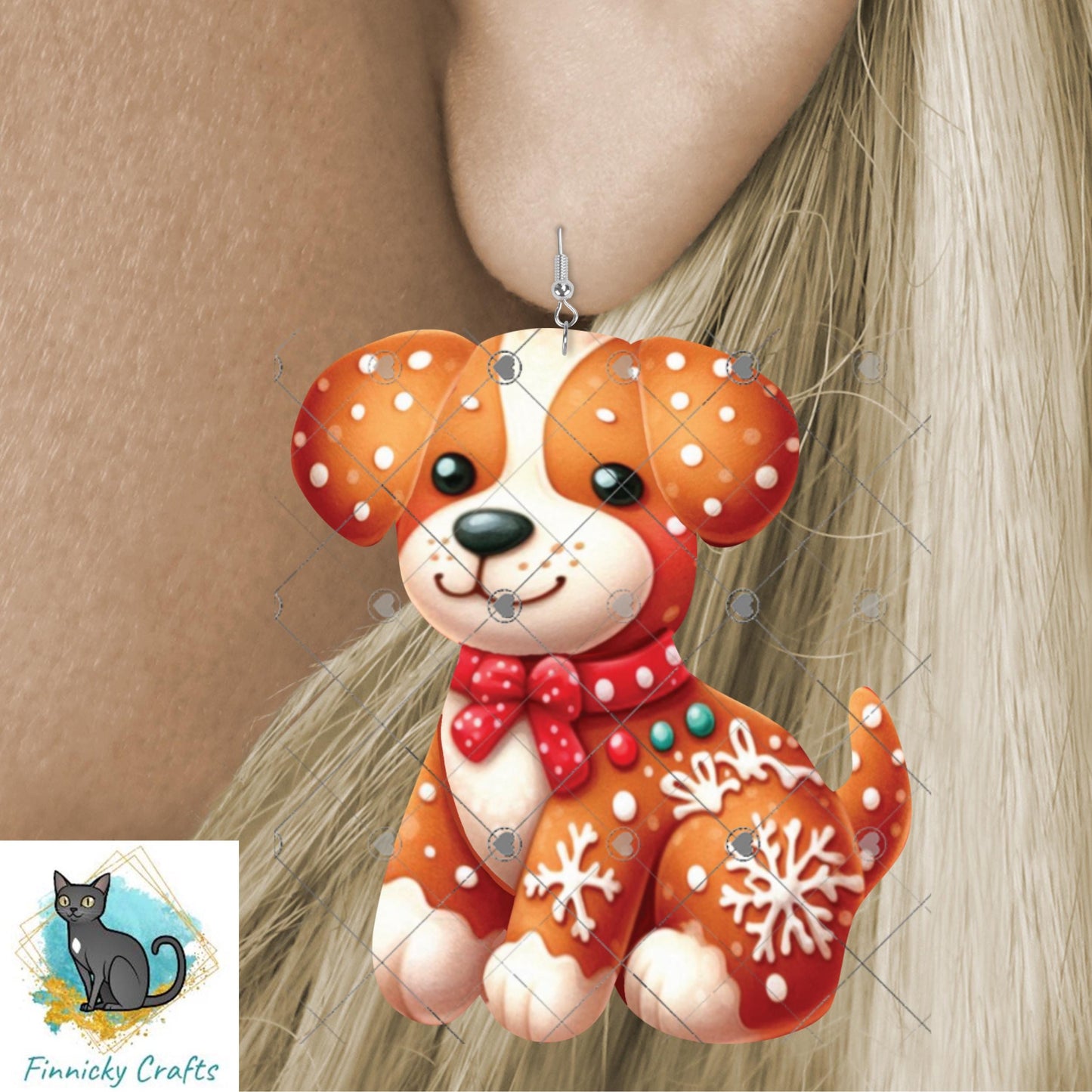 Gingerbread Dog, Digital, PNG, Design, Download, Door Hanger, Ornament, Earrings, Night Light, DTF