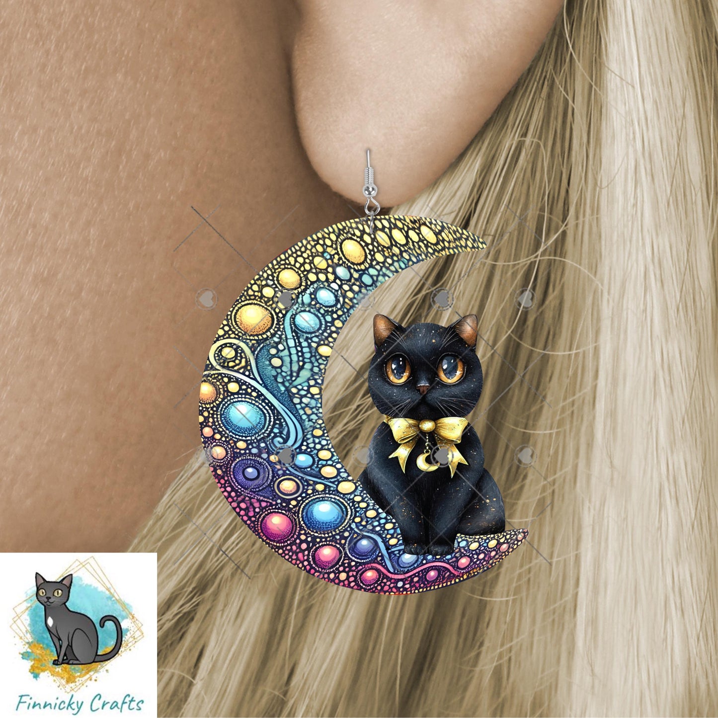 Moon Cat - Digital Design- Earrings - Signs - Design - PNG - T-shirts - Pillows