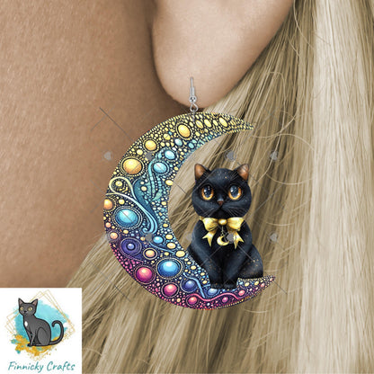 Moon Cat - Digital Design- Earrings - Signs - Design - PNG - T-shirts - Pillows