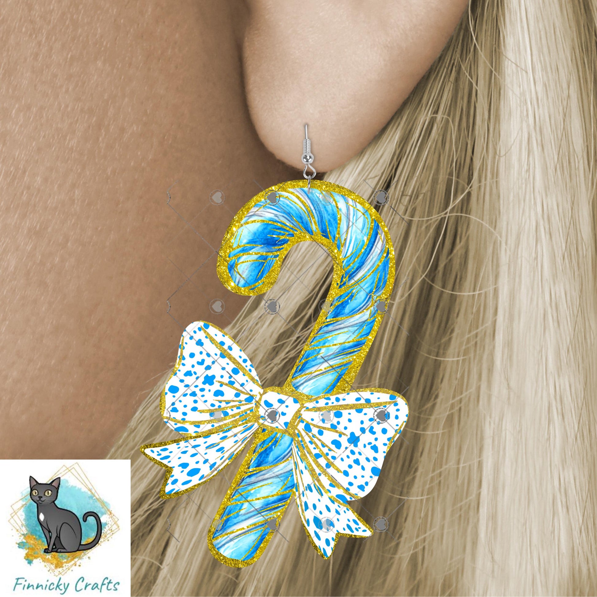 Candy Cane Bow Christmas Sublimation Design png, Earrings, Door Hanger, Ornament, DTF