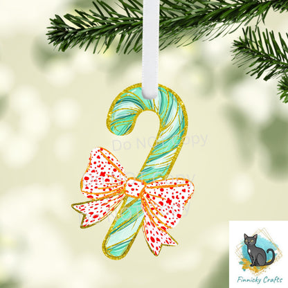 Candy Cane Bow Christmas Sublimation Design png, Earrings, Door Hanger, Ornament, DTF