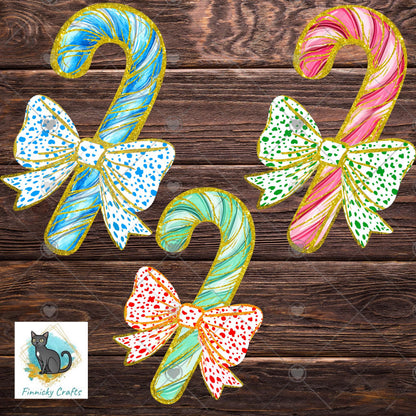 Candy Cane Bow Christmas Sublimation Design png, Earrings, Door Hanger, Ornament, DTF