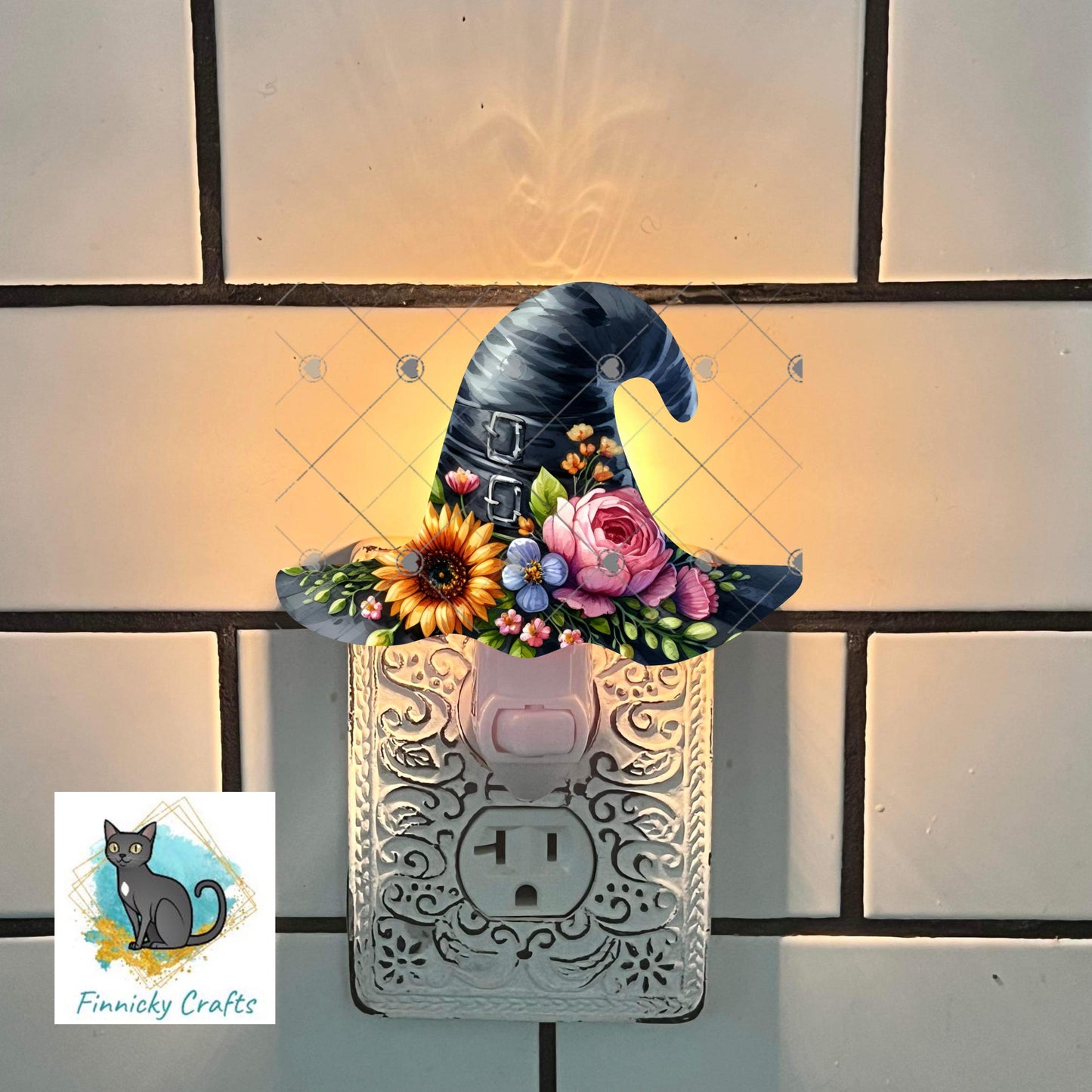 Halloween Floral Witch’s Hat png - Sublimation Designs Wall Hanger - Earrings Png, sign, Night Light, Decor
