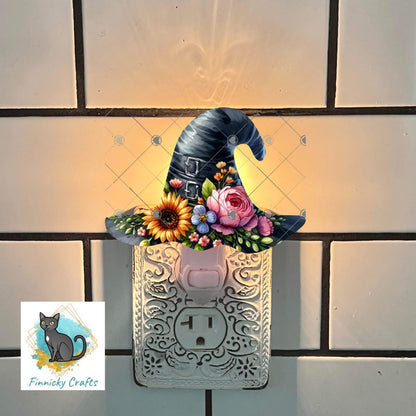 Halloween Floral Witch’s Hat png - Sublimation Designs Wall Hanger - Earrings Png, sign, Night Light, Decor