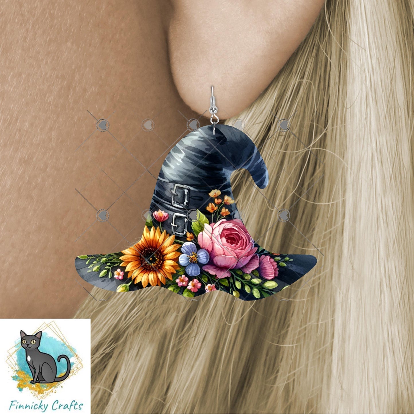 Halloween Floral Witch’s Hat png - Sublimation Designs Wall Hanger - Earrings Png, sign, Night Light, Decor