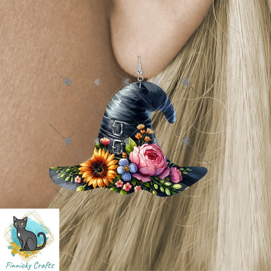 Halloween Floral Witch’s Hat png - Sublimation Designs Wall Hanger - Earrings Png, sign, Night Light, Decor