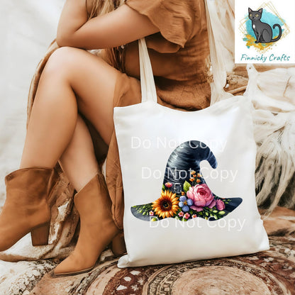 Halloween Floral Witch’s Hat png - Sublimation Designs Wall Hanger - Earrings Png, sign, Night Light, Decor