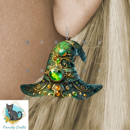 Halloween Green Witch’s Hat png - Sublimation Designs Wall Hanger - Earrings Png, sign, Night Light, Decor