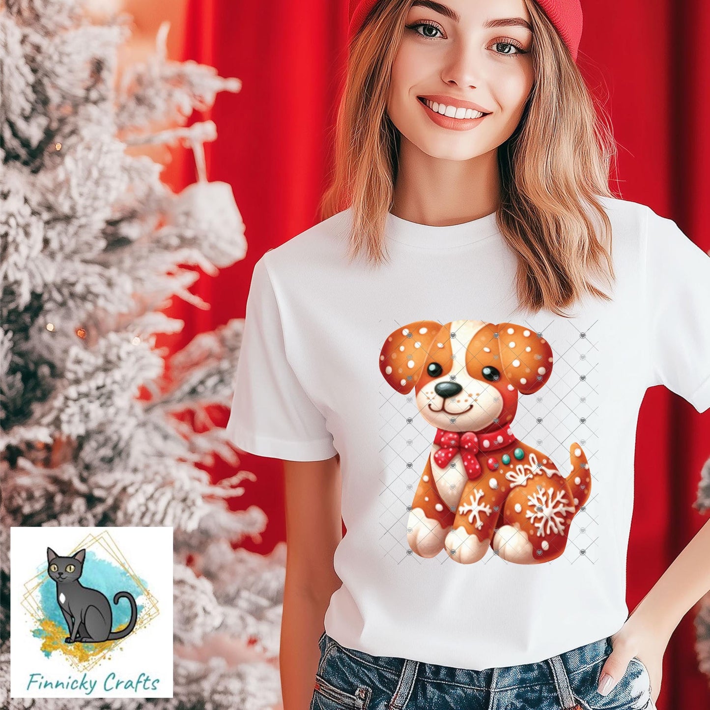 Gingerbread Dog, Digital, PNG, Design, Download, Door Hanger, Ornament, Earrings, Night Light, DTF