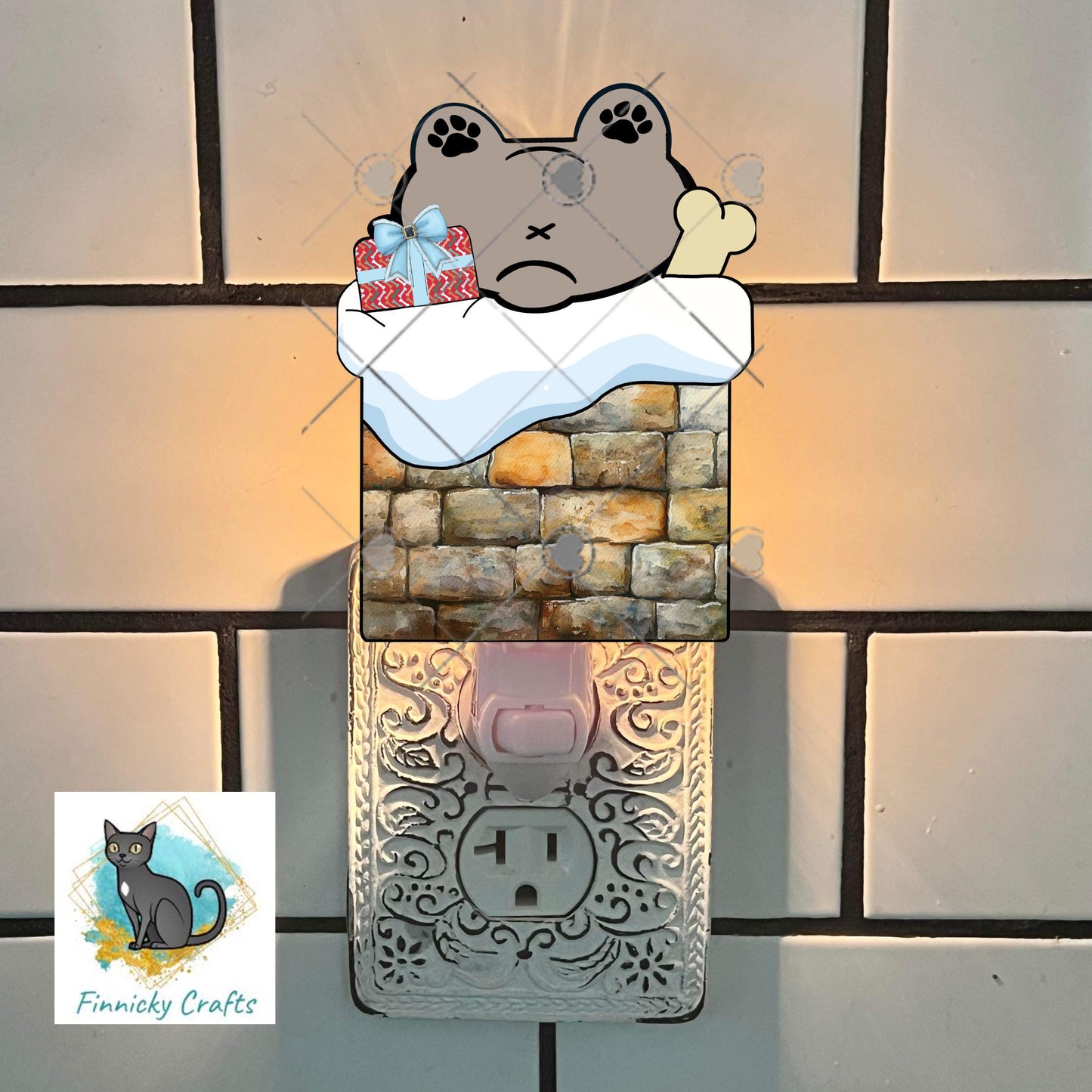 Cute dog in a chimney - Digital Design- Ornament, Shirt, Night Light - Acrylic or MDF