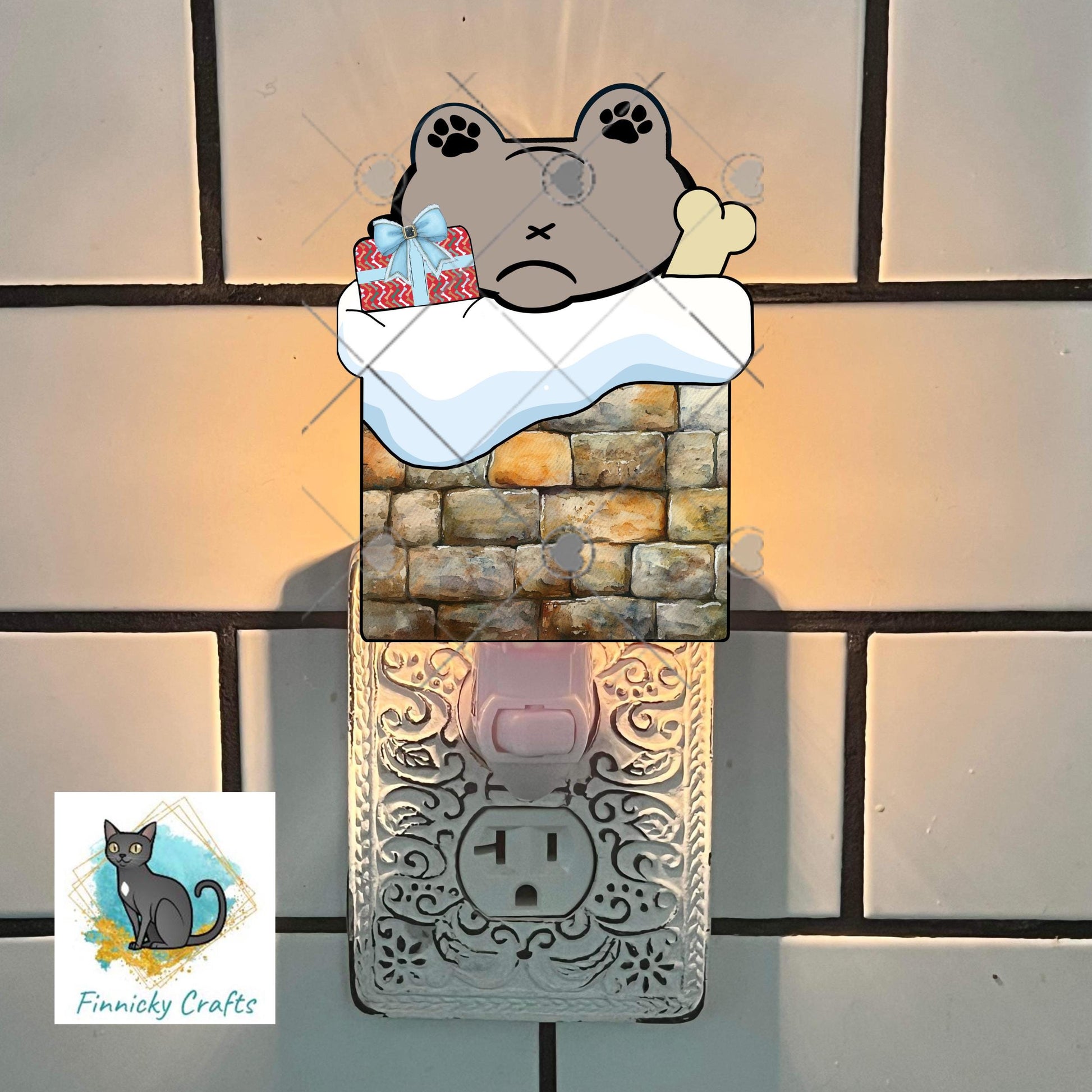 Cute dog in a chimney - Digital Design- Ornament, Shirt, Night Light - Acrylic or MDF