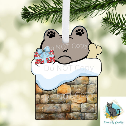 Cute dog in a chimney - Digital Design- Ornament, Shirt, Night Light - Acrylic or MDF