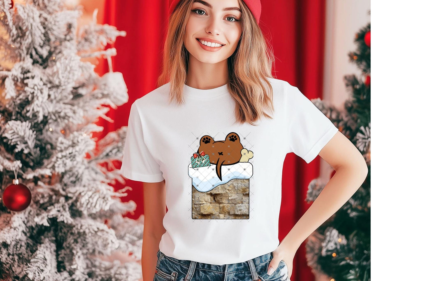 Cute dog in a chimney - Digital Design- Ornament, Shirt, Night Light - Acrylic or MDF