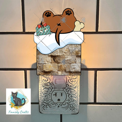 Cute dog in a chimney - Digital Design- Ornament, Shirt, Night Light - Acrylic or MDF