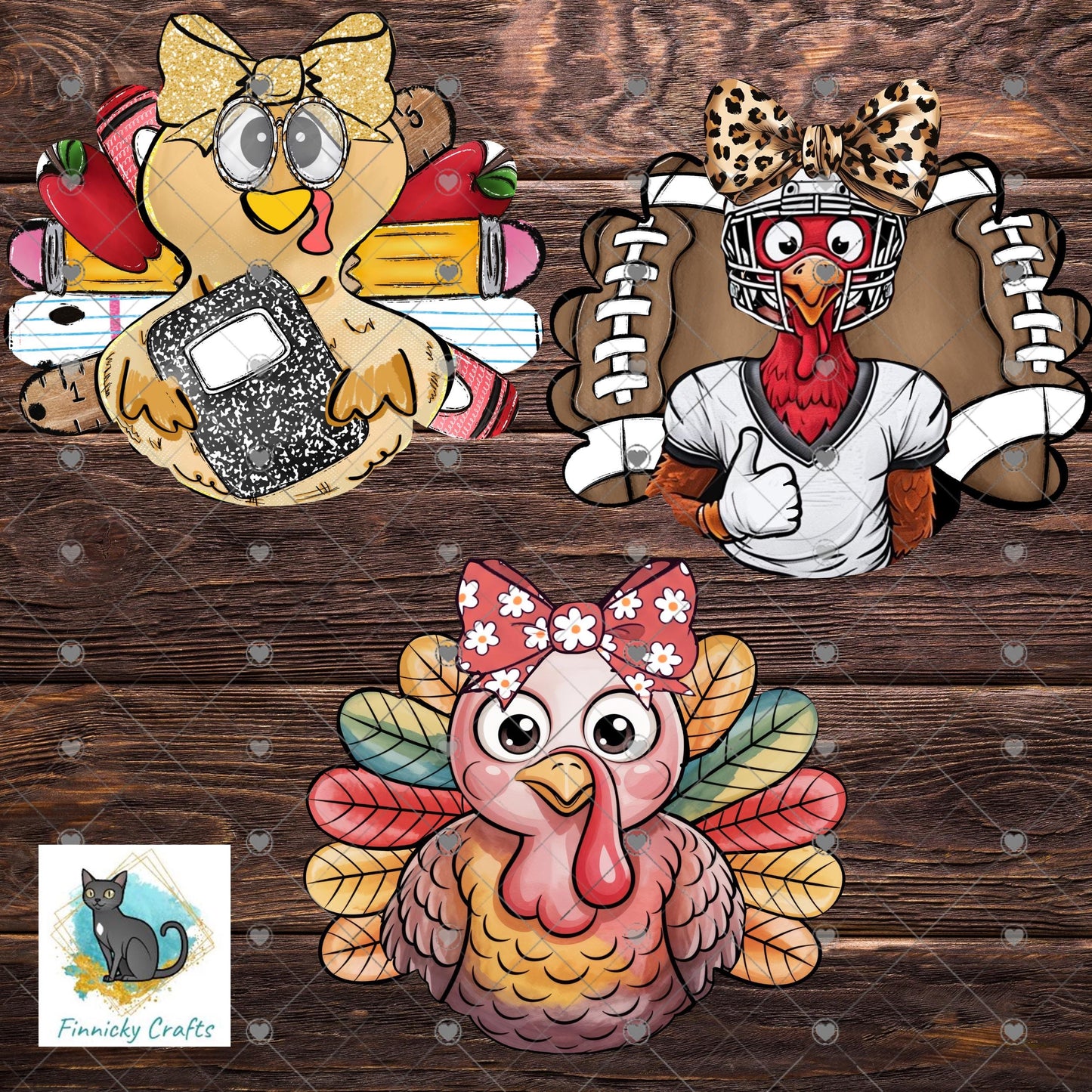 Turkey with bow bundle, Design, Digital, Download, Sublimation, Door Hanger, Tiered Tray, Decoration, Earrings, football, teacher