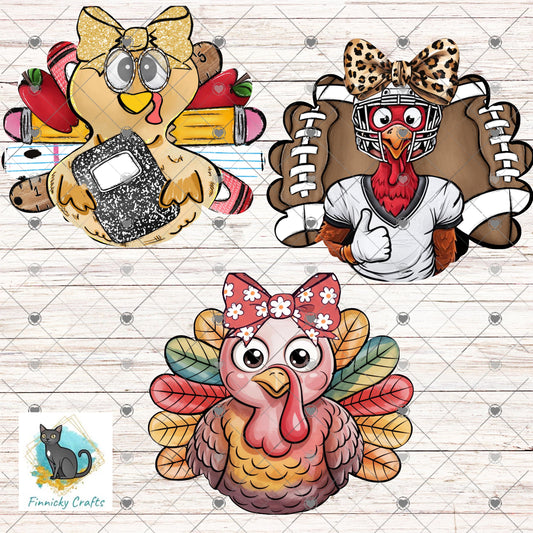 Turkey with bow bundle, Design, Digital, Download, Sublimation, Door Hanger, Tiered Tray, Decoration, Earrings, football, teacher