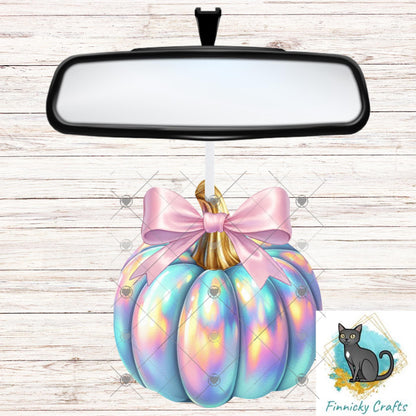 Iridescent Pumpkin with Bow, Sublimation, Digital, PNG Design, Download for Earrings, Necklace, Wall Decor, Door Hanger, Keychain