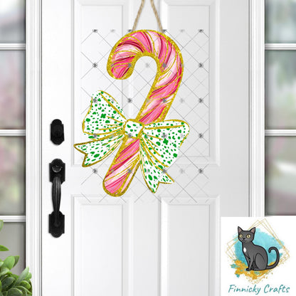 Candy Cane Bow Christmas Sublimation Design png, Earrings, Door Hanger, Ornament, DTF
