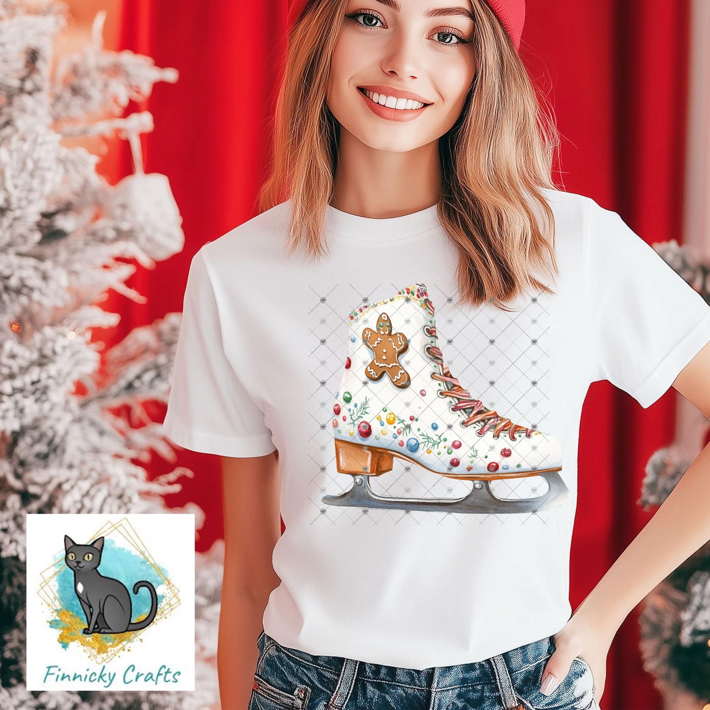 Ice Skate - Christmas Sublimation Design PNG Graphic Clip Art Digital, DTF, Earrings, Ornament, Night Light, Door Hanger