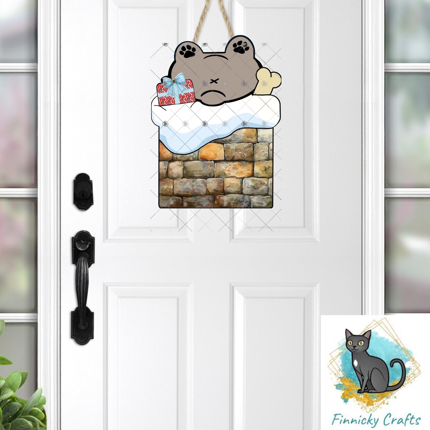 Cute dog in a chimney - Digital Design- Ornament, Shirt, Night Light - Acrylic or MDF