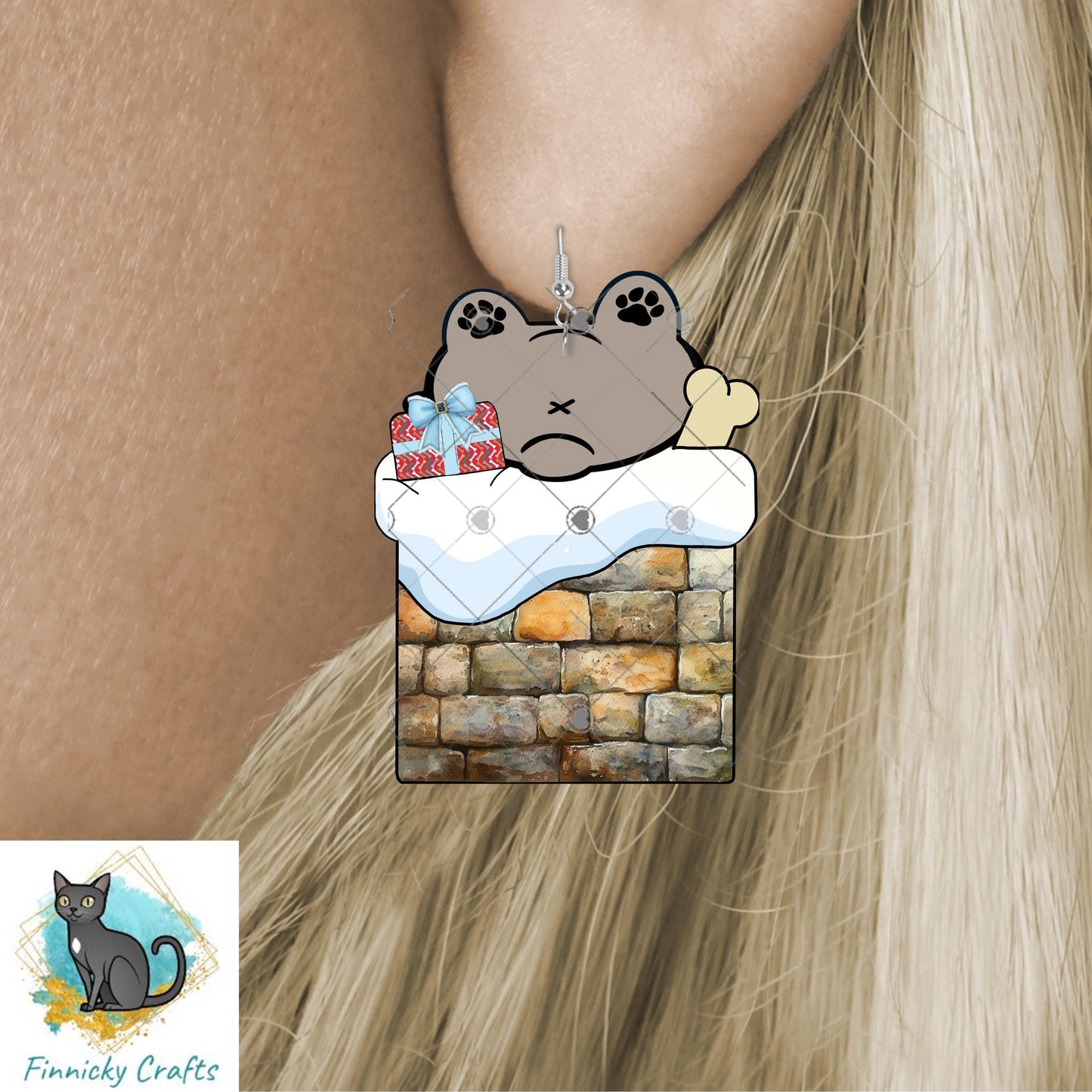 Cute dog in a chimney - Digital Design- Ornament, Shirt, Night Light - Acrylic or MDF