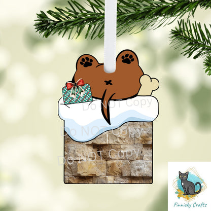 Cute dog in a chimney - Digital Design- Ornament, Shirt, Night Light - Acrylic or MDF