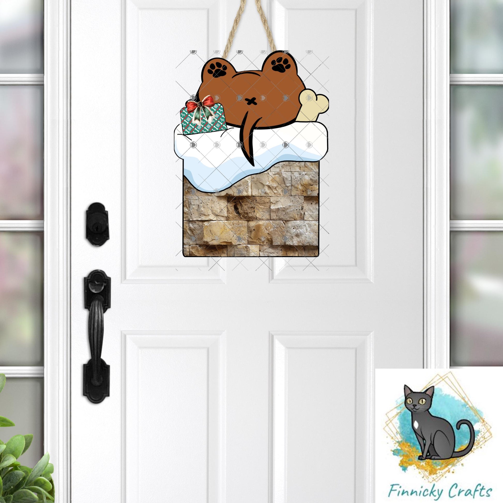 Cute dog in a chimney - Digital Design- Ornament, Shirt, Night Light - Acrylic or MDF