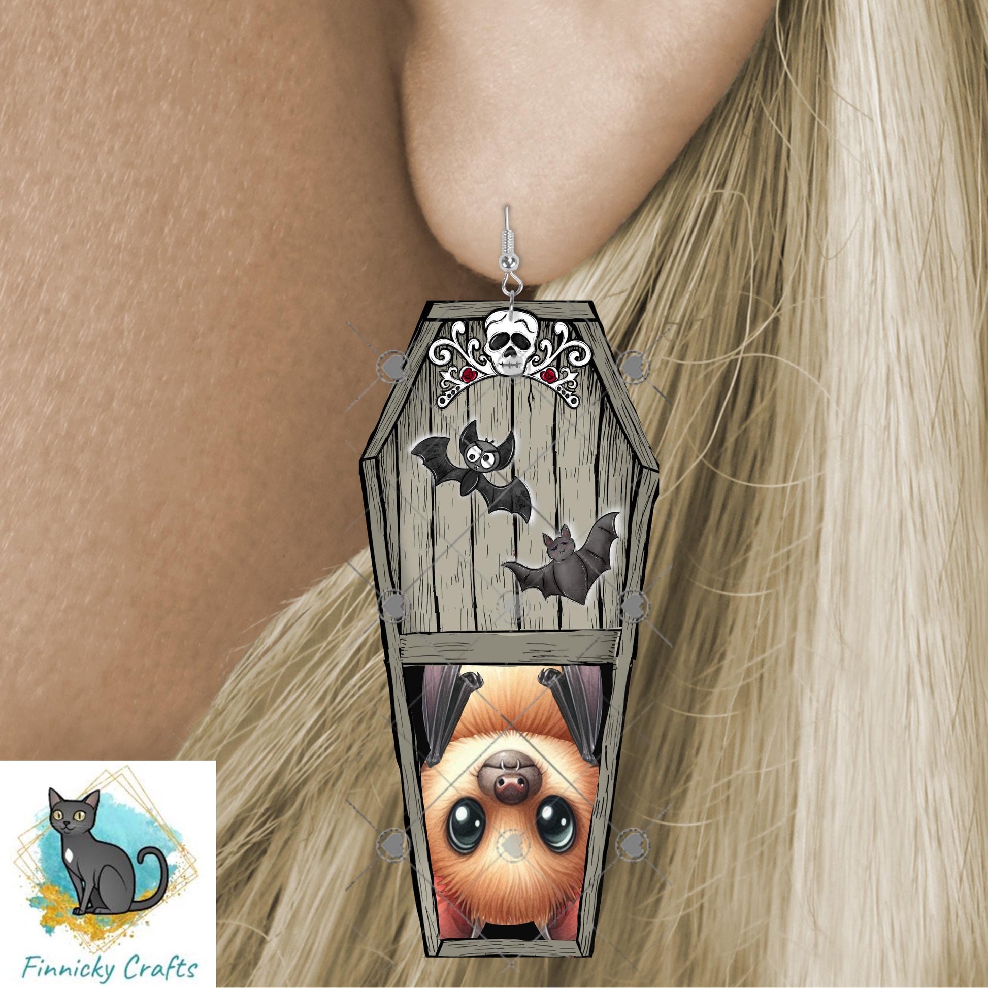 Halloween Sublimation Digital Design - Coffin, PNG, Bag charms, Night Light, earrings, sign, hair clip