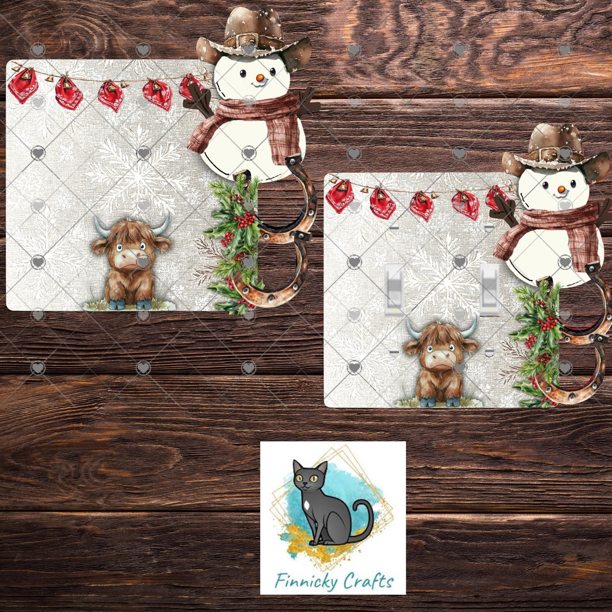 Cowboy Snowman- Double AND Single Light Switch - Sublimation Design, Decor, Winter, Christmas
