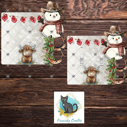 Cowboy Snowman- Double AND Single Light Switch - Sublimation Design, Decor, Winter, Christmas