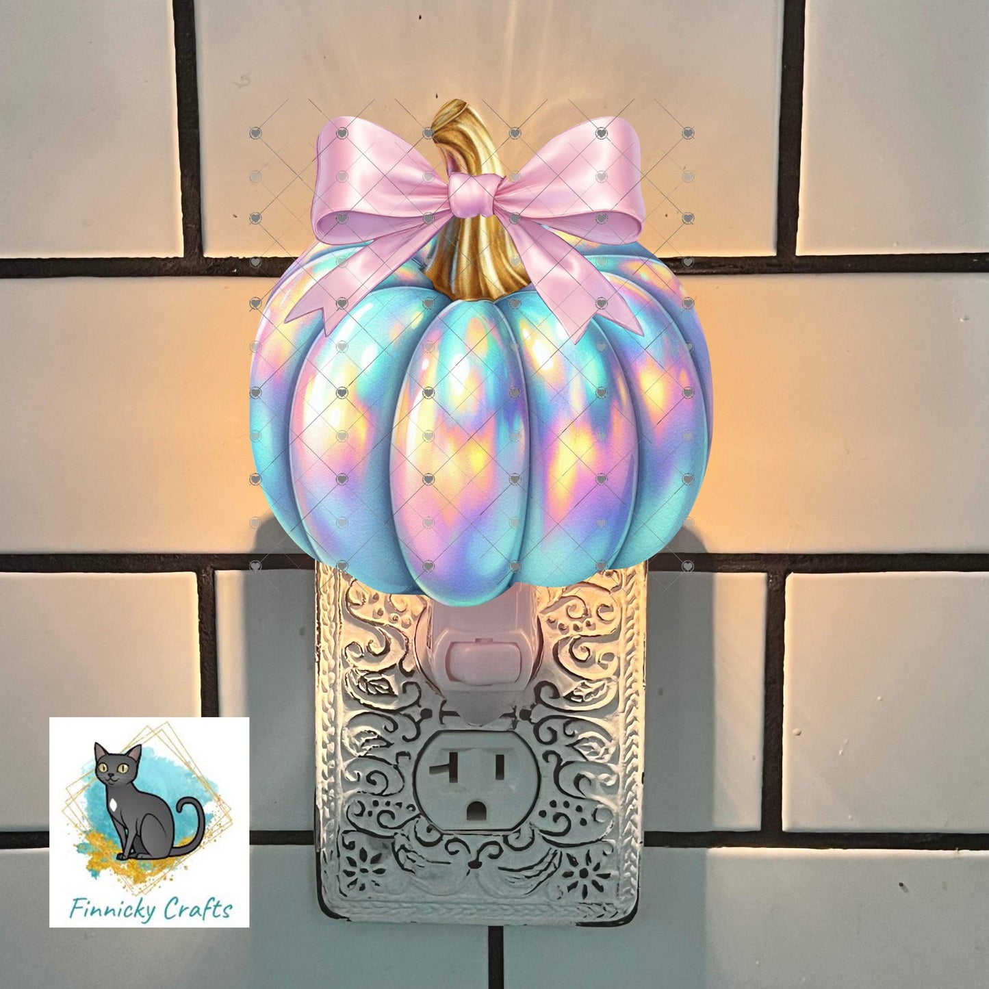Iridescent Pumpkin with Bow, Sublimation, Digital, PNG Design, Download for Earrings, Necklace, Wall Decor, Door Hanger, Keychain