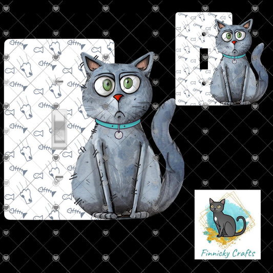 Gray Cat Light Switch Sublimation Design | Cat Lover Digital Download