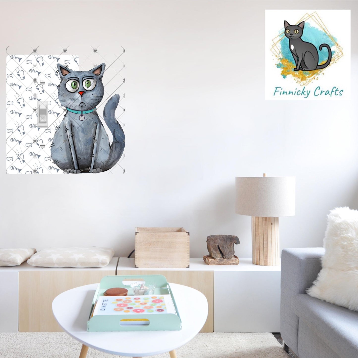 Gray Cat Light Switch Sublimation Design | Cat Lover Digital Download