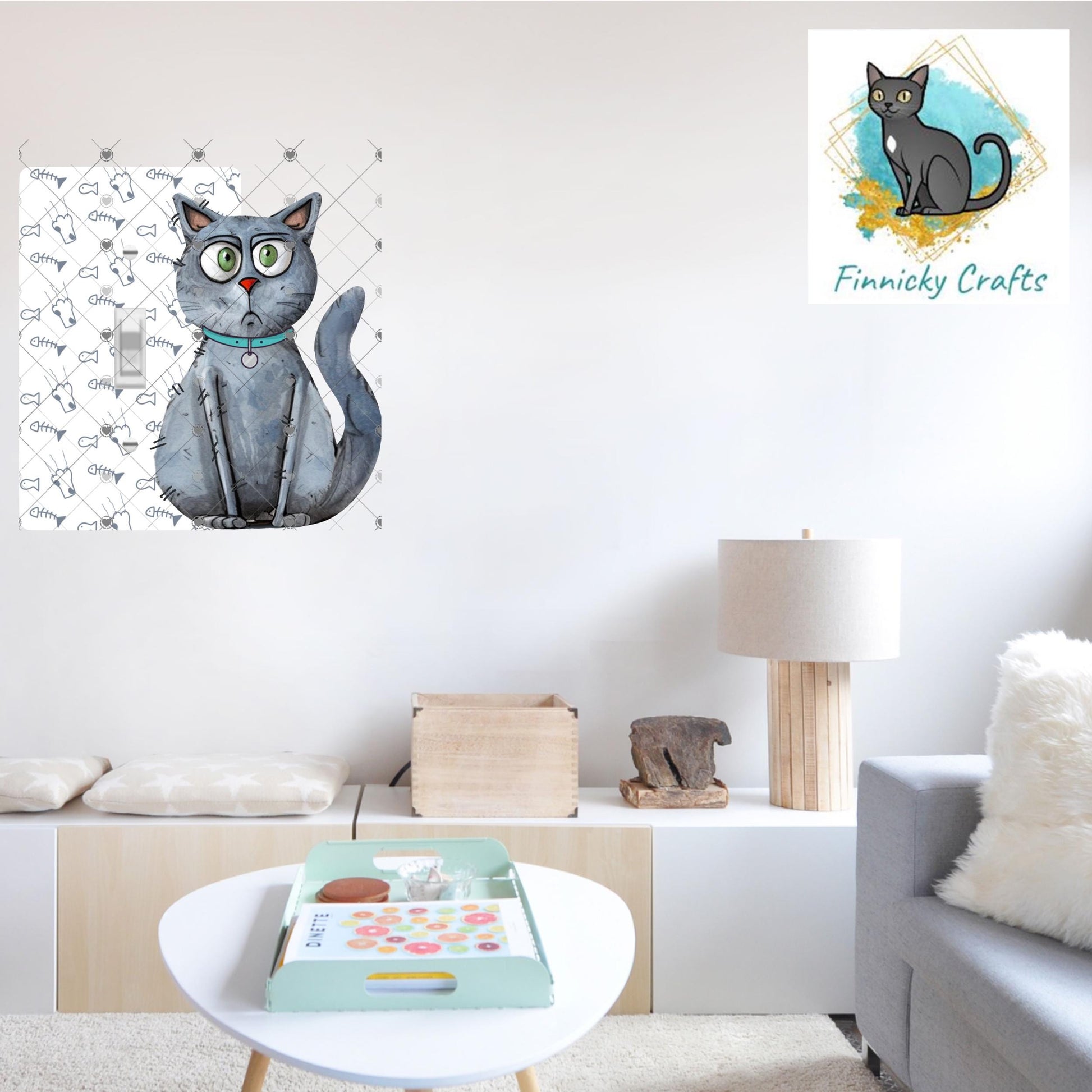 Gray Cat Light Switch Sublimation Design | Cat Lover Digital Download