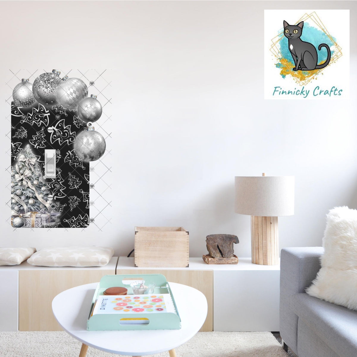 Silver and Black Christmas Bulbs Light Switch, Sublimation, Decor, Sublimation, Digital, PNG, Design