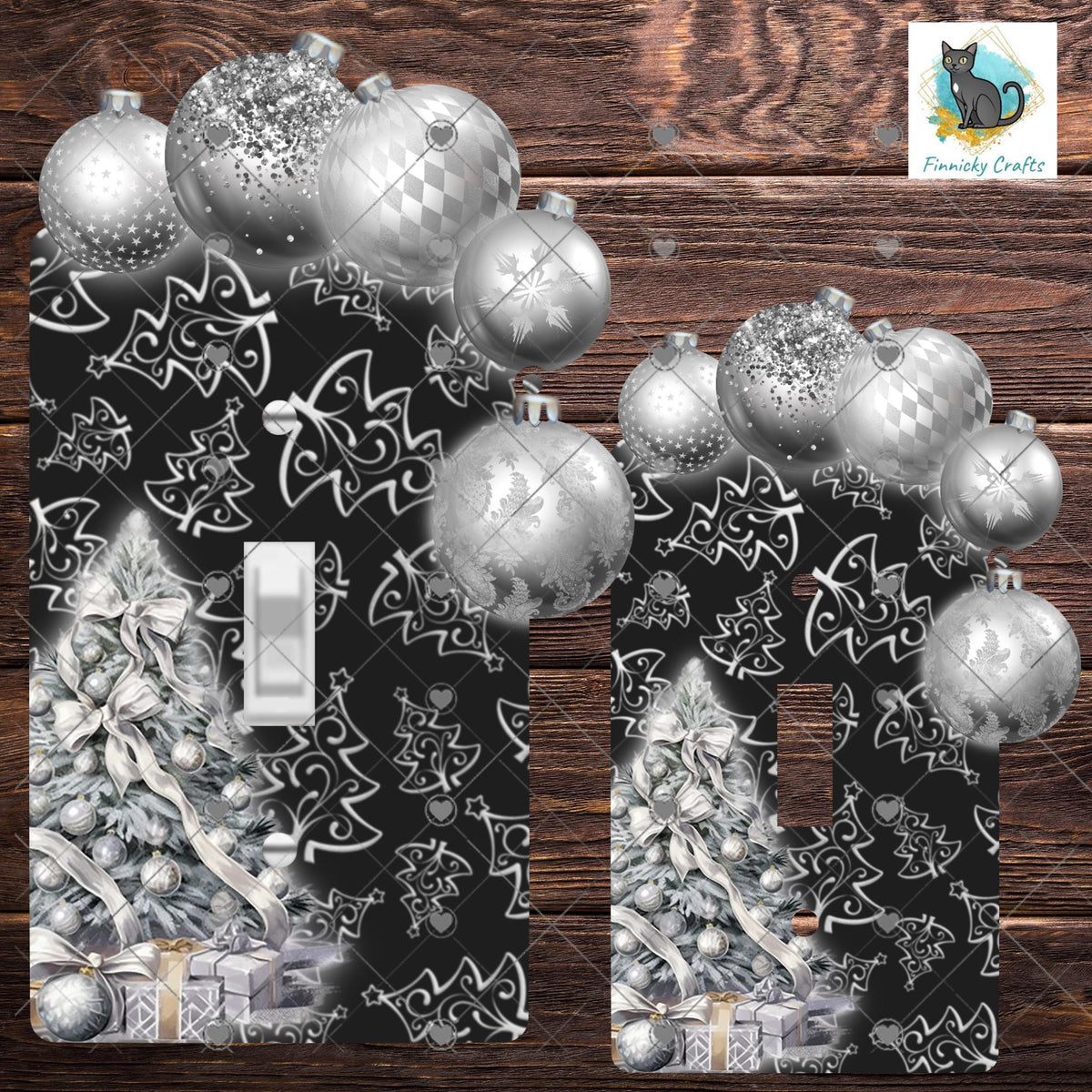 Silver and Black Christmas Bulbs Light Switch, Sublimation, Decor, Sublimation, Digital, PNG, Design