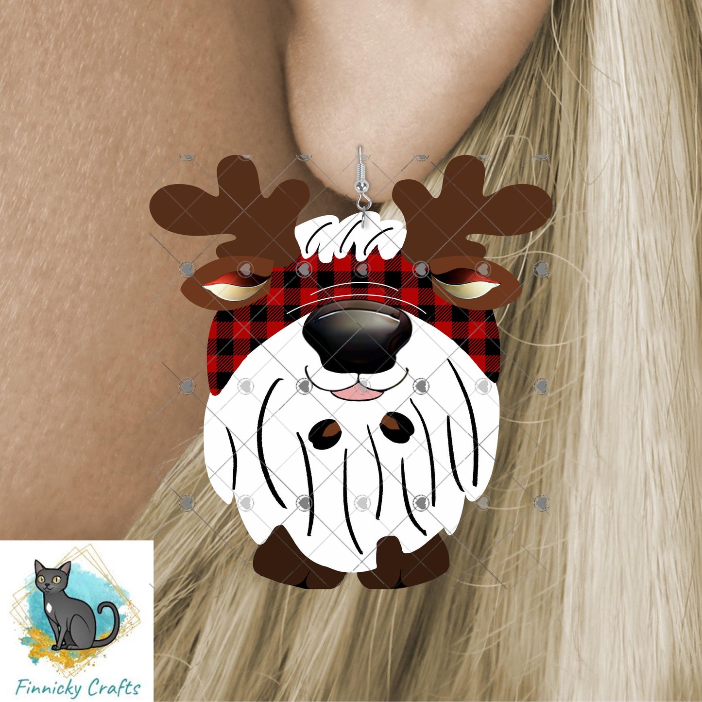 Reindeer Gnome Christmas Light Ornament Christmas Ornament PNG, DTF, Sublimation, Earrings, Night light