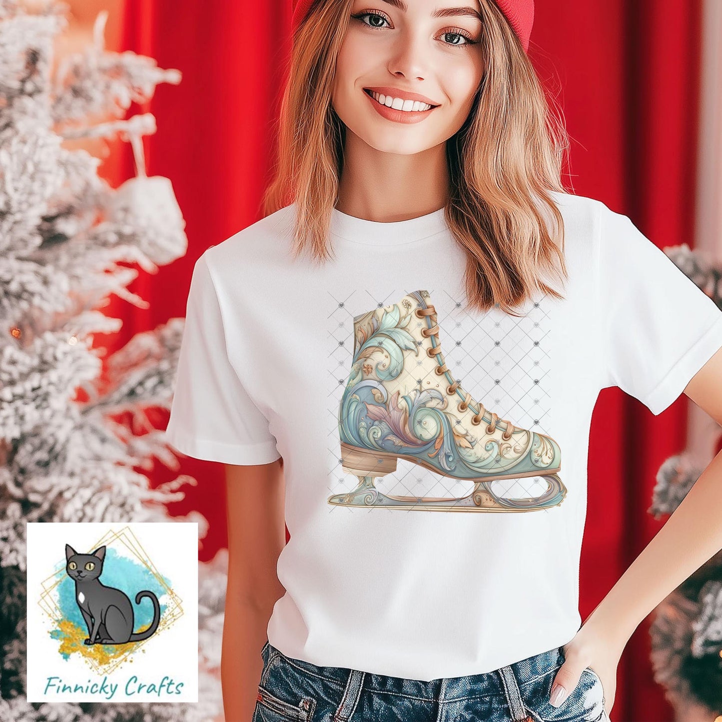 Ice Skate - Christmas Sublimation Design PNG Graphic Clip Art Digital, DTF, Earrings, Ornament, Night Light, Door Hanger