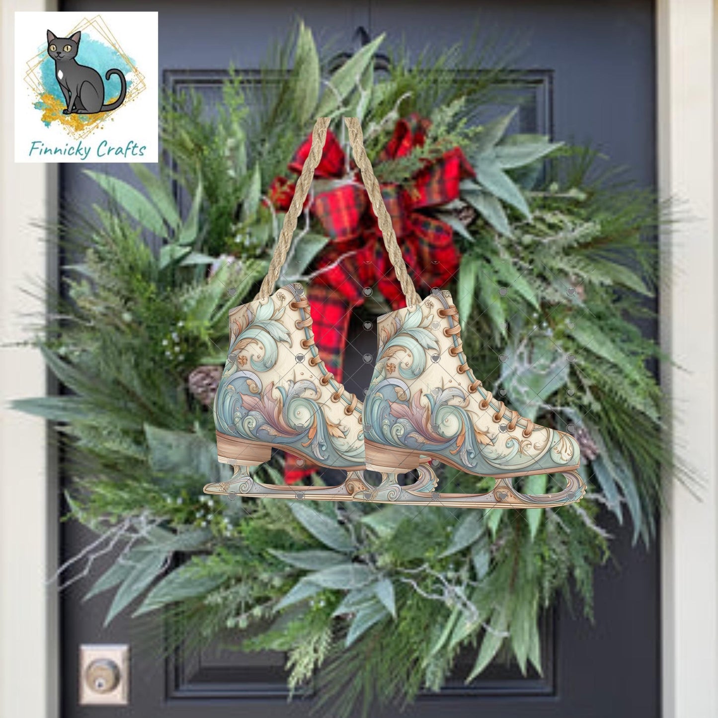 Ice Skate - Christmas Sublimation Design PNG Graphic Clip Art Digital, DTF, Earrings, Ornament, Night Light, Door Hanger