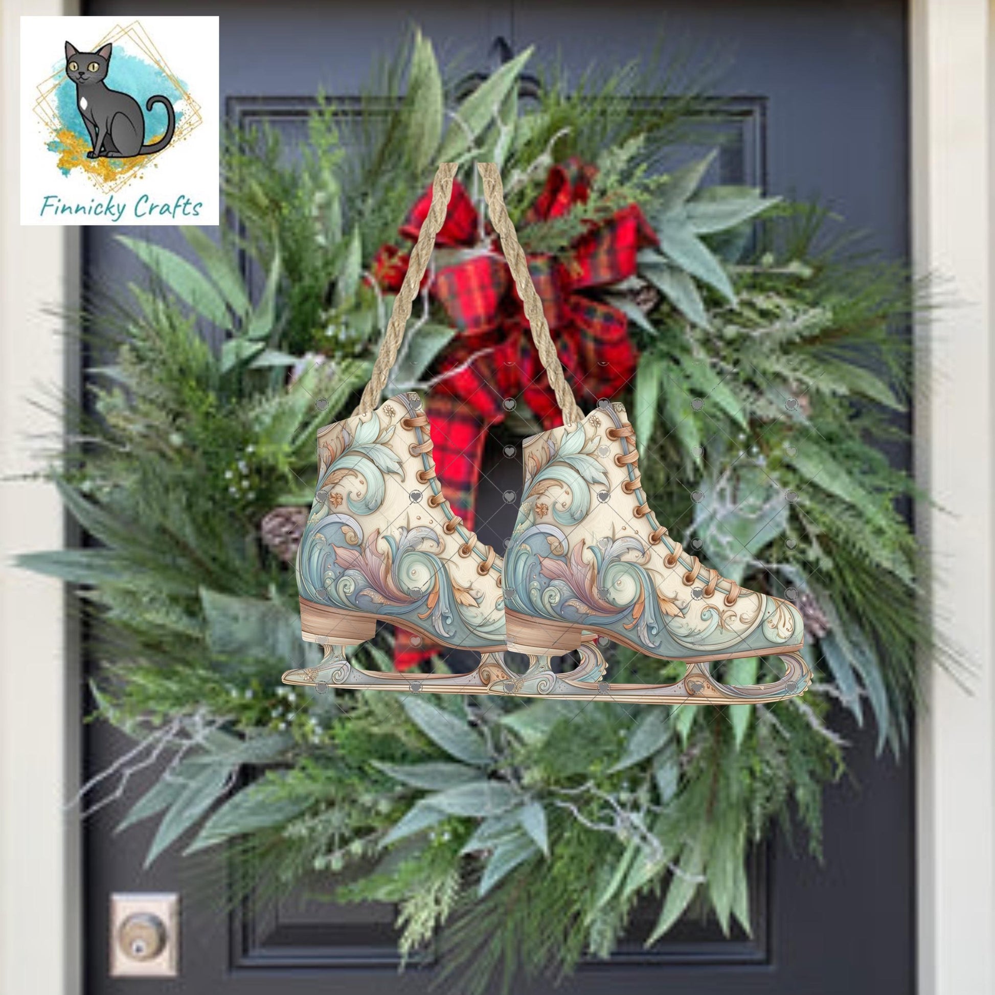 Ice Skate - Christmas Sublimation Design PNG Graphic Clip Art Digital, DTF, Earrings, Ornament, Night Light, Door Hanger