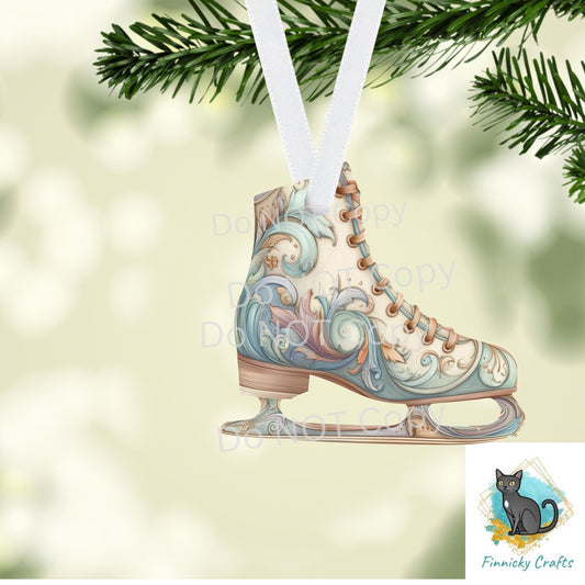 Ice Skate - Christmas Sublimation Design PNG Graphic Clip Art Digital, DTF, Earrings, Ornament, Night Light, Door Hanger