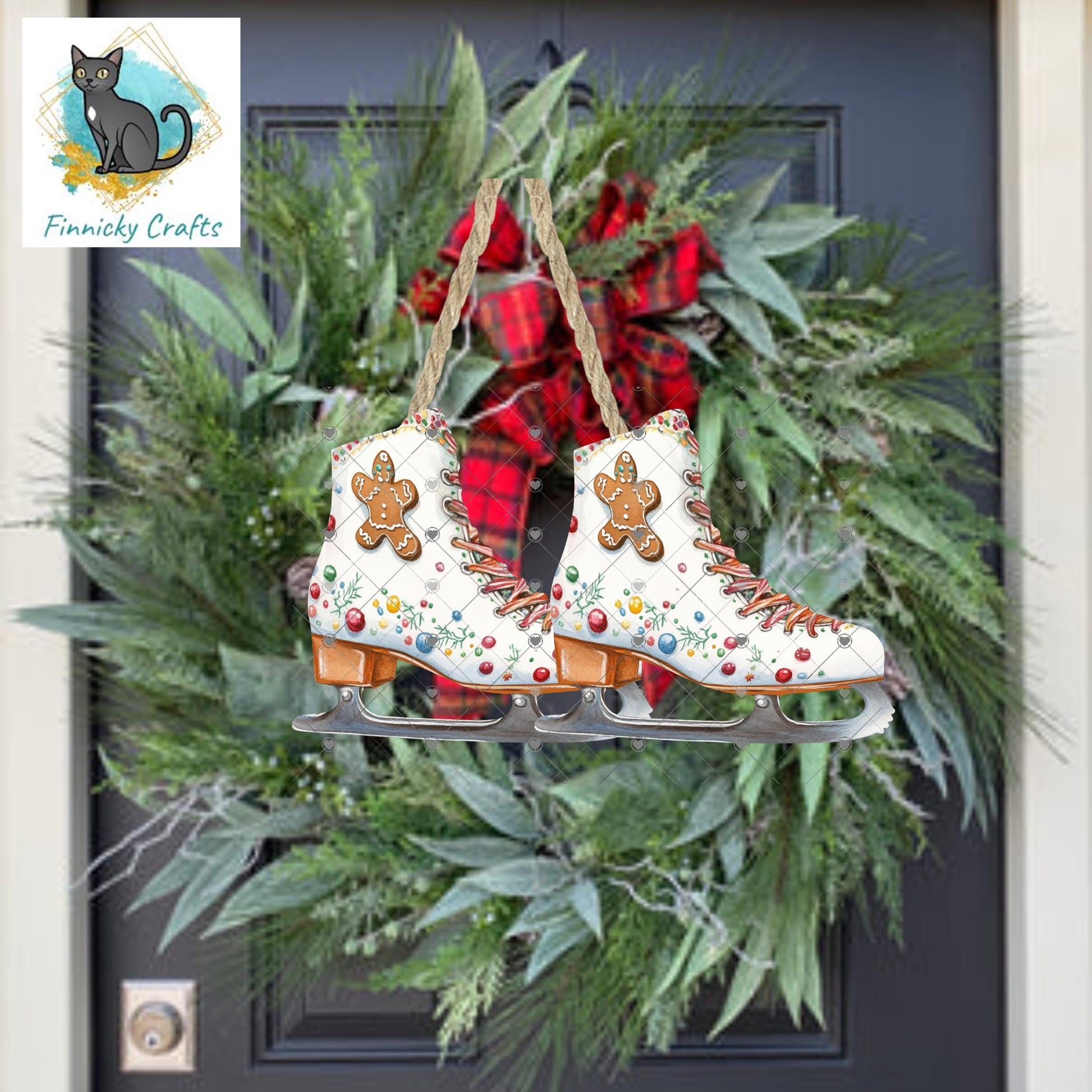 Ice Skate - Christmas Sublimation Design PNG Graphic Clip Art Digital, DTF, Earrings, Ornament, Night Light, Door Hanger