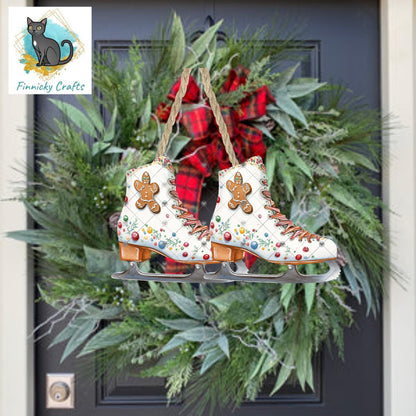 Ice Skate - Christmas Sublimation Design PNG Graphic Clip Art Digital, DTF, Earrings, Ornament, Night Light, Door Hanger