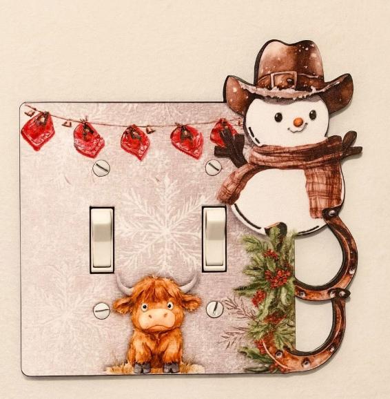 Cowboy Snowman- Double AND Single Light Switch - Sublimation Design, Decor, Winter, Christmas