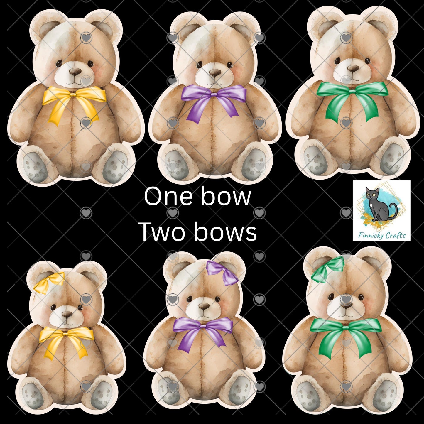 Teddy Bears with bows Bundle - 6 designs total - Sublimation Design - green, purple, yellow png, Acrylic Sublimation, decor, earrings, sign