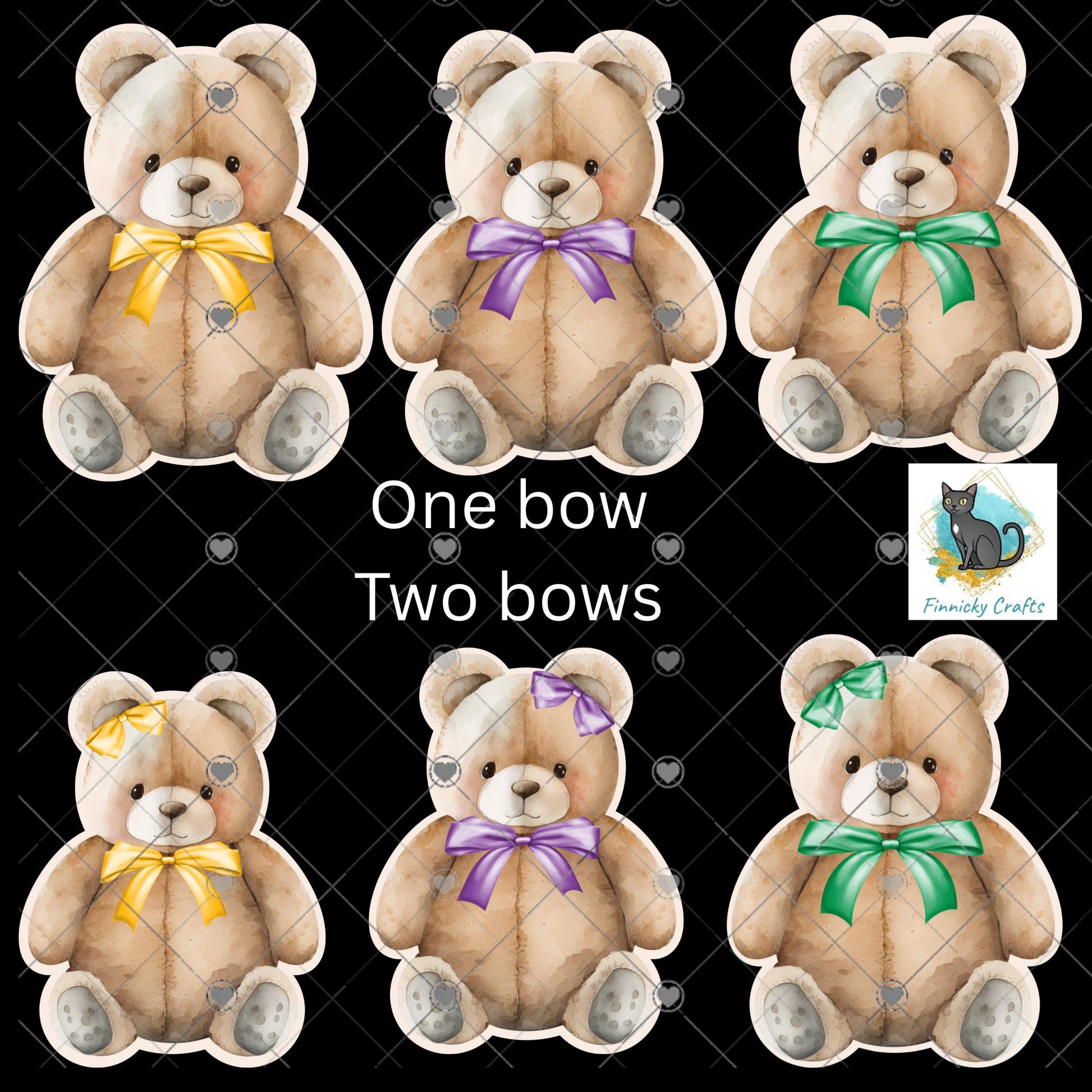Teddy Bears with bows Bundle - 6 designs total - Sublimation Design - green, purple, yellow png, Acrylic Sublimation, decor, earrings, sign