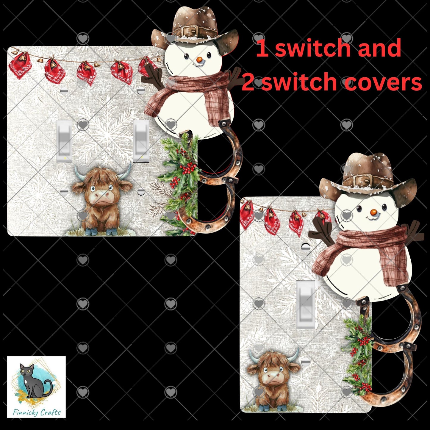 Cowboy Snowman- Double AND Single Light Switch - Sublimation Design, Decor, Winter, Christmas